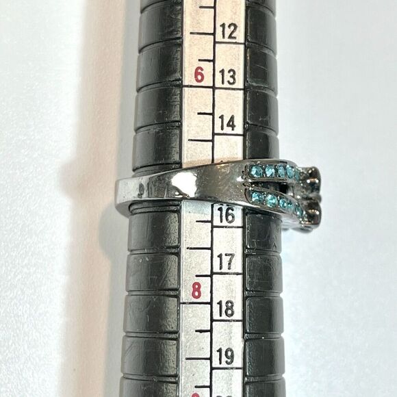 Blue Rhinestone Ring Size 6.75 Gunmetal Gray Plated Goth Gothic Studded - Picture 2 of 15
